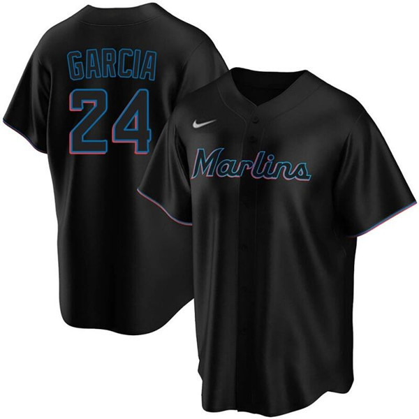 Men's Miami Marlins #24 Avisaíl García Black Cool Base Stitched Jersey